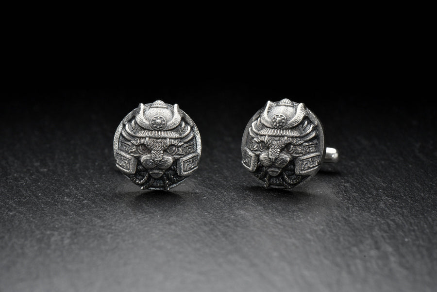 Samurai Cat Silver Cufflinks – Sterling Silver Warrior Cat Cufflinks | Japanese Feline Jewelry Gift for Him (etsy image id: 5840990822)