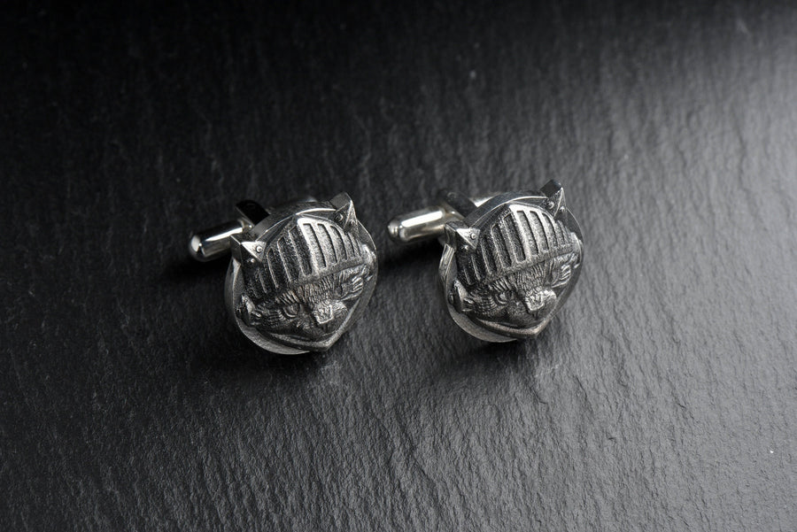 Sterling Silver Knight Cat Cufflinks, Medieval Pet Jewelry, Oxidized Finish (etsy image id: 5889101873)