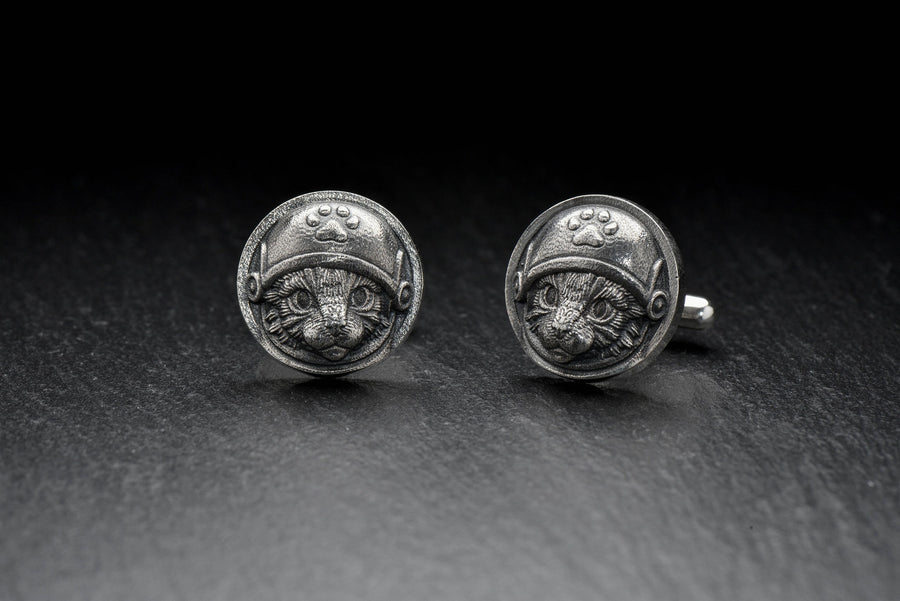 Sterling Silver Astronaut Cat Cufflinks, Cosmos Animal Jewelry, Polished Oxidized Finish (etsy image id: 7807065763)