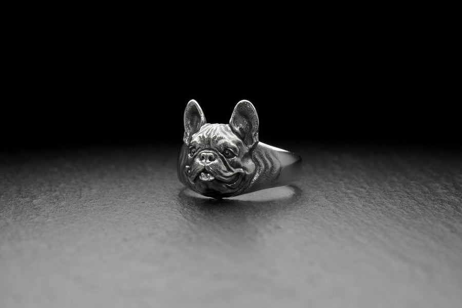 silver ring	dog ring	gift for him	dog lover	dog gift	jewelry	Ring French Bulldog