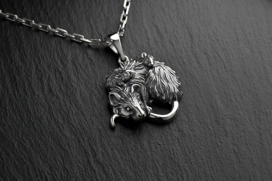 Sterling Silver Mouse Family Pendant: Whimsical Animal Necklace