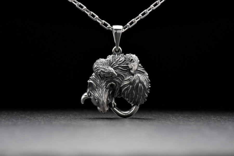 Sterling Silver Mouse Family Pendant: Whimsical Animal Necklace