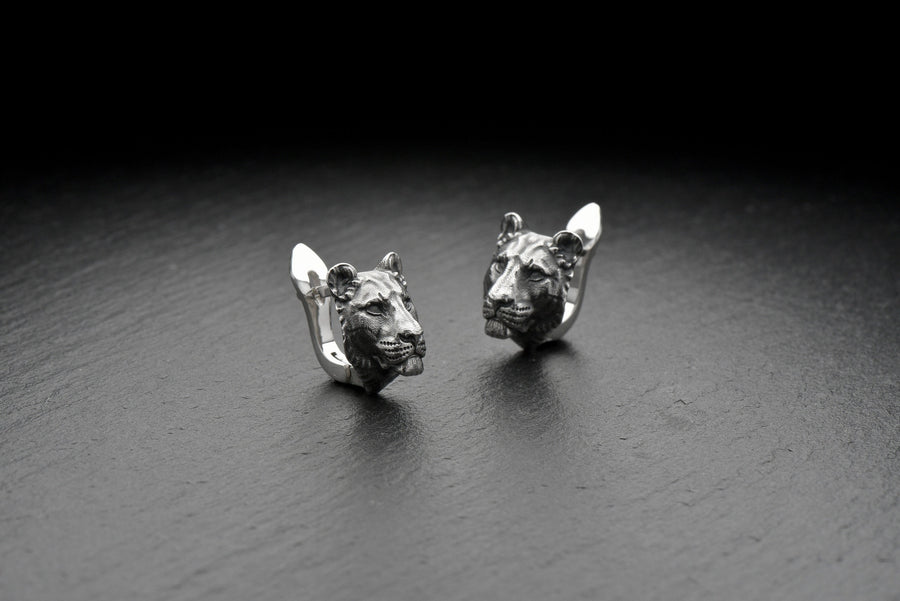 Lioness Earrings – Sterling Silver Gothic Wildlife Leverbacks | Feline Totem Jewelry (etsy image id: 7350766500)