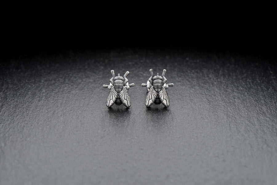 Oxidized Sterling Silver Fly Earrings: Halloween Insect Jewelry (etsy image id: 7529515780)