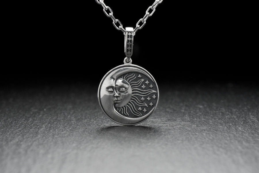 silver pendant	silver jewelry	Jewelry Sun and Moon	Pendant Sun and Moon	Moon necklace	Sun necklace	moon pendant	Sun pendant	sterling silver	gift for her	day and night	celestial jewelry	Light and darkness (etsy image id: 4613934491)