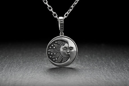 silver pendant	silver jewelry	Jewelry Sun and Moon	Pendant Sun and Moon	Moon necklace	Sun necklace	moon pendant	Sun pendant	sterling silver	gift for her	day and night	celestial jewelry	Light and darkness (etsy image id: 4613934491)