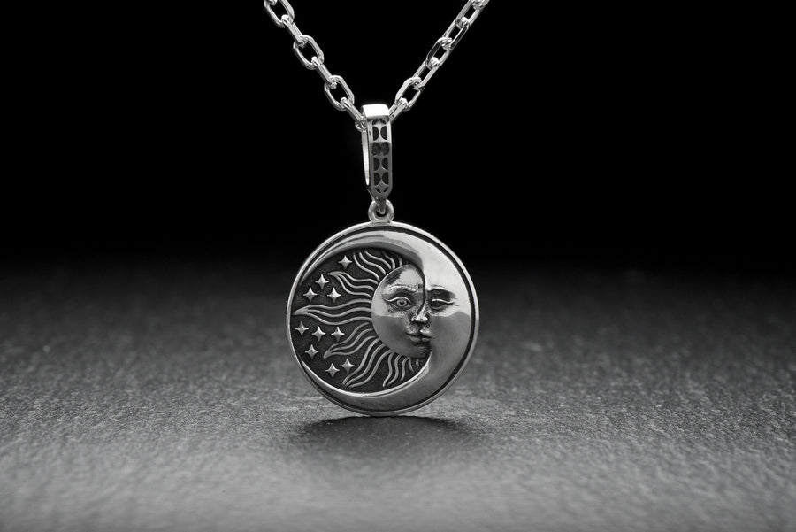 silver pendant	silver jewelry	Jewelry Sun and Moon	Pendant Sun and Moon	Moon necklace	Sun necklace	moon pendant	Sun pendant	sterling silver	gift for her	day and night	celestial jewelry	Light and darkness (etsy image id: 4613934491)