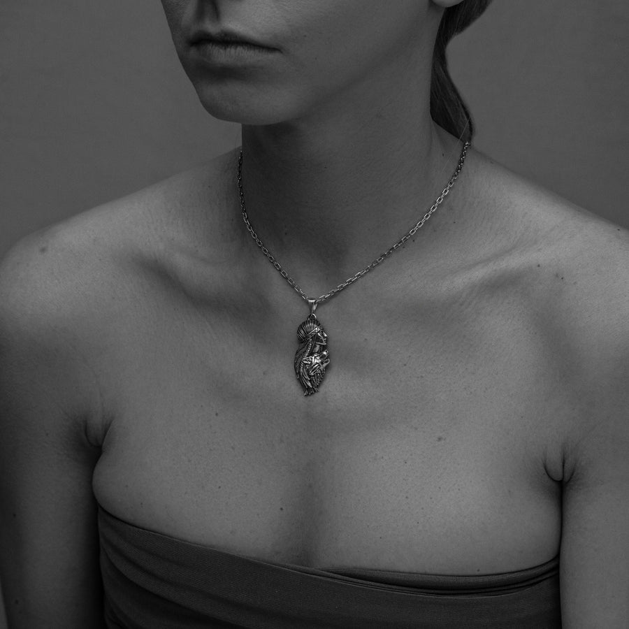 wolf talisman	Silver Wolf Necklace	Indian girl-wolf	girl-wolf	she-wolf pendant	she-wolf (etsy image id: 4619295292)
