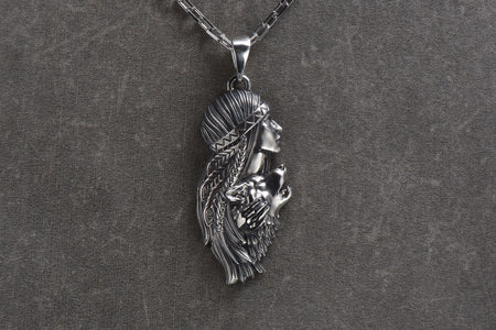 wolf talisman	Silver Wolf Necklace	Indian girl-wolf	girl-wolf	she-wolf pendant	she-wolf (etsy image id: 4619295292)