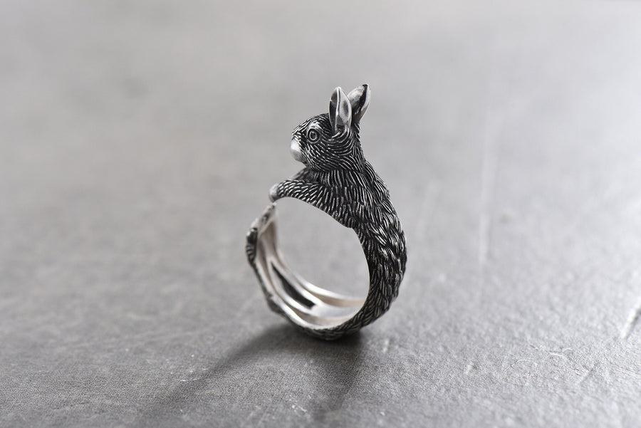 gift	handmade	memorial gift	birthday gift	Ring Hare	Animal Ring	Hare jewelry	Sterling silver	Hare	hare lovers