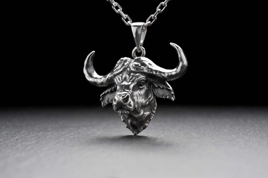 Buffalo head	Buffalo pendant	Buffalo lover	silver buffalo	Buffalo	Buffalo totem	silver pendan (etsy image id: 4626651187)