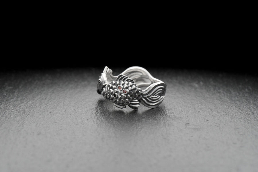 Sterling Silver Pisces Fish Ring, Zodiac Astrology Jewelry, Oxidized Sea Creature Band