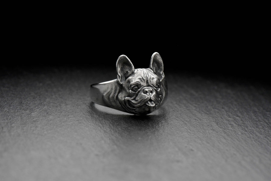 silver ring	dog ring	gift for him	dog lover	dog gift	jewelry	Ring French Bulldog