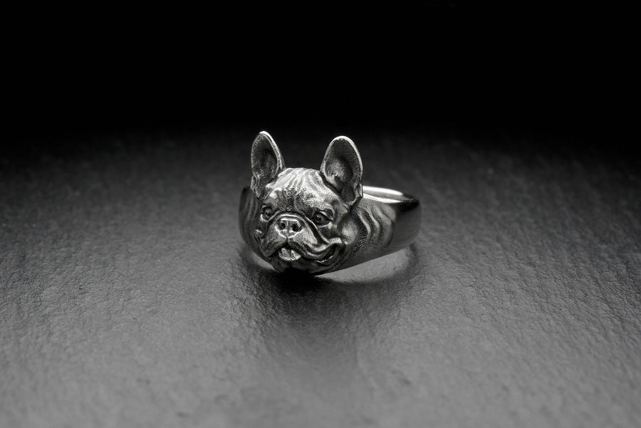 silver ring	dog ring	gift for him	dog lover	dog gift	jewelry	Ring French Bulldog