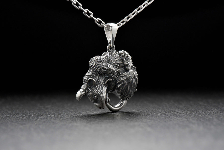 Sterling Silver Mouse Family Pendant: Whimsical Animal Necklace