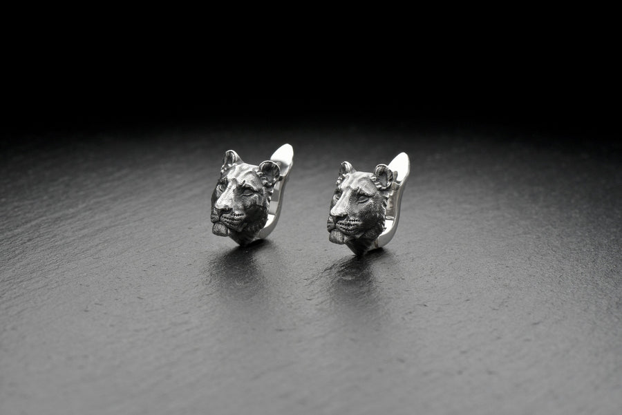 Lioness Earrings – Sterling Silver Gothic Wildlife Leverbacks | Feline Totem Jewelry (etsy image id: 7350766500)