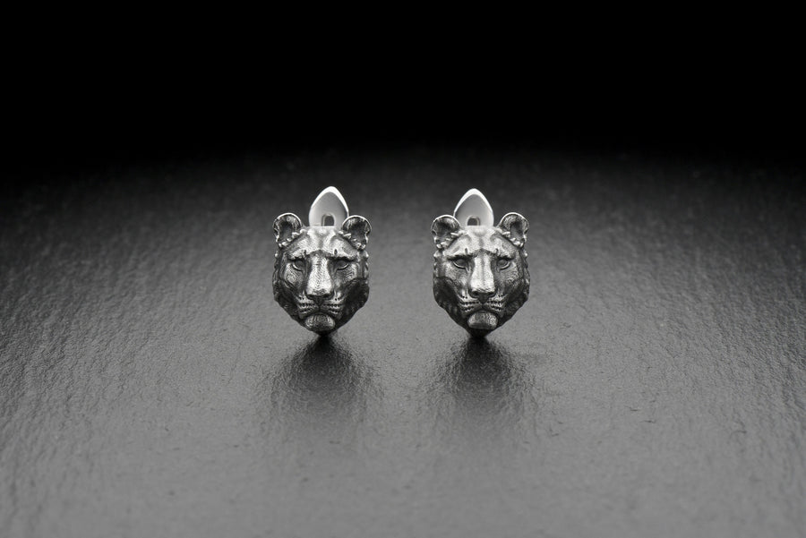 Lioness Earrings – Sterling Silver Gothic Wildlife Leverbacks | Feline Totem Jewelry (etsy image id: 7350766500)