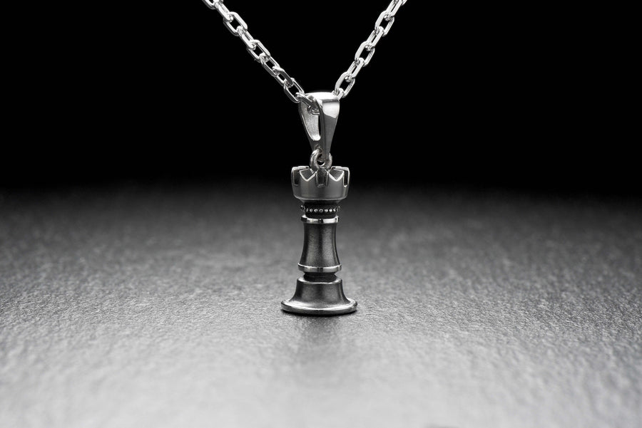 Silver pendant	Chess Pendant	Chess jewelry	Chess piece	Chess lovers	Chess	pendant chess piece	chess piece jewelry	Chess piece necklace	necklace chess	chess figure	Rook	chess Rook (etsy image id: 4700825391)