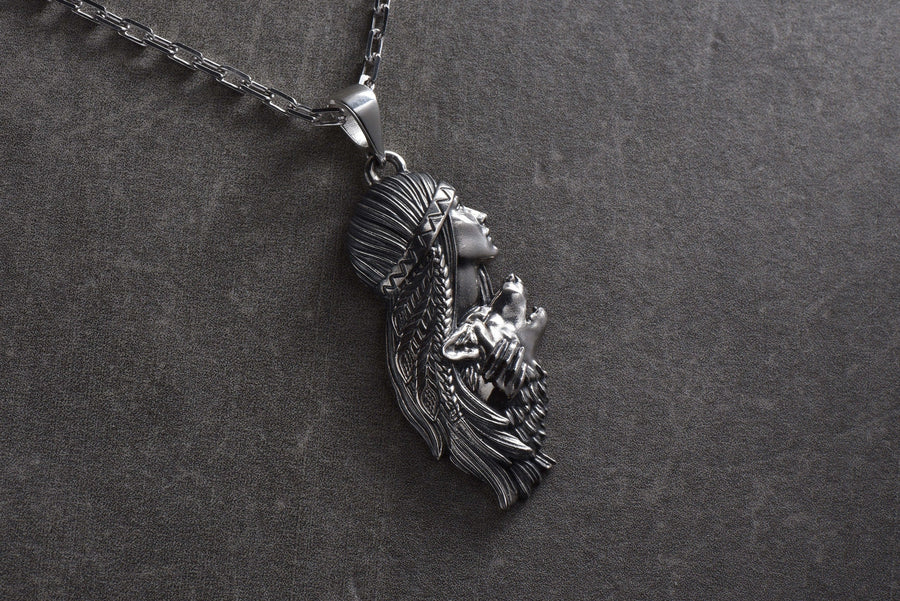 wolf talisman	Silver Wolf Necklace	Indian girl-wolf	girl-wolf	she-wolf pendant	she-wolf (etsy image id: 4619295292)