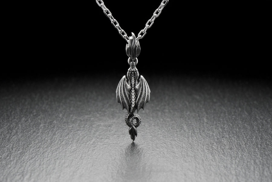 Dragon	Flying dragon	dragon jewelry	sterling silver	silver	pendant	dungeons and dragons (etsy image id: 7689578316)