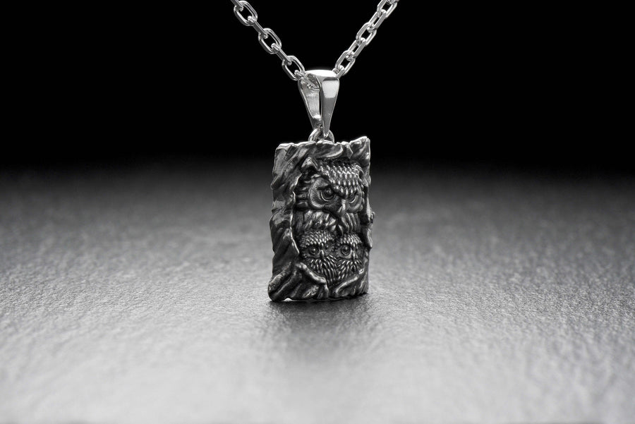 Sterling Silver Pendant Owl with Owlets, Bird jewelry, Owl with Owlets Necklace, Bird Lovers Pendant, Owl Lovers Gift, Handmade Jewelry (etsy image id: 7235929255)