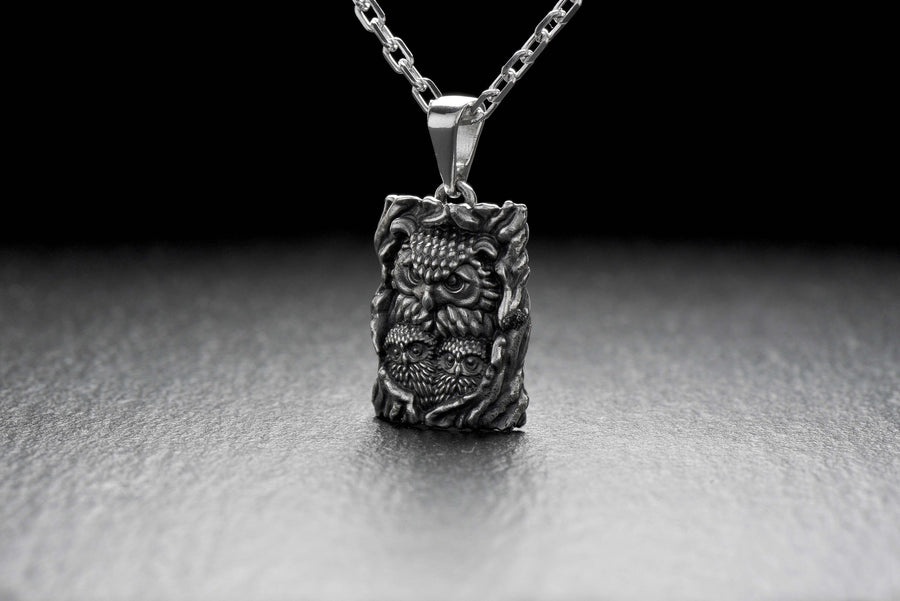 Sterling Silver Pendant Owl with Owlets, Bird jewelry, Owl with Owlets Necklace, Bird Lovers Pendant, Owl Lovers Gift, Handmade Jewelry (etsy image id: 7235929255)