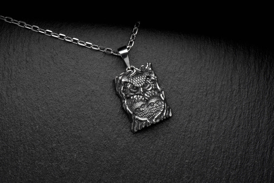 Sterling Silver Pendant Owl with Owlets, Bird jewelry, Owl with Owlets Necklace, Bird Lovers Pendant, Owl Lovers Gift, Handmade Jewelry (etsy image id: 7235929255)
