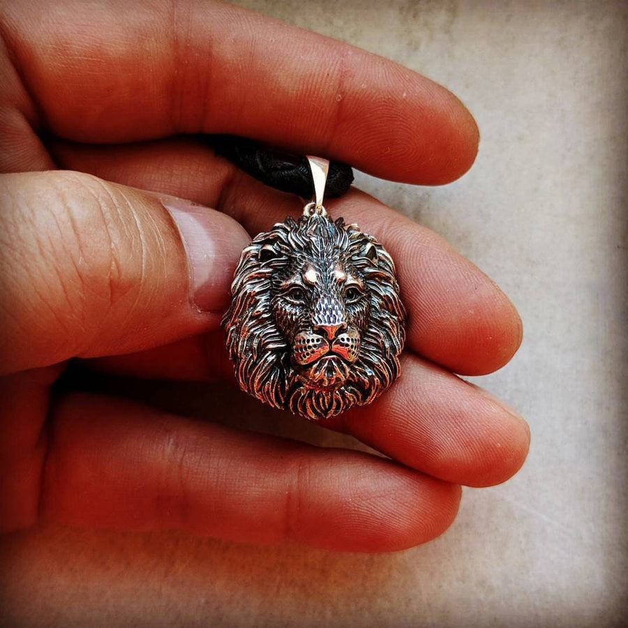 Sterling Silver Lion Head Pendant: Handmade Wild Cat Necklace