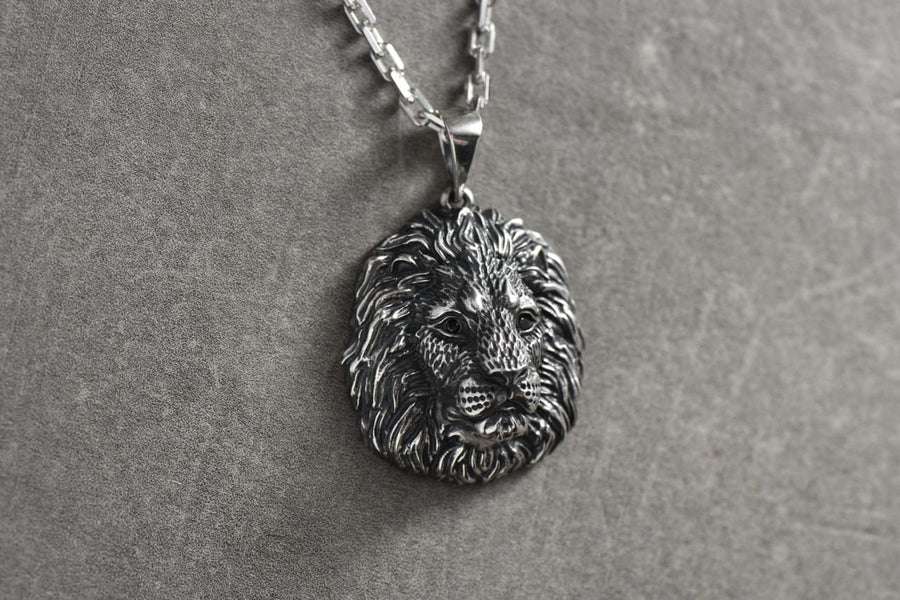 Sterling Silver Lion Head Pendant: Handmade Wild Cat Necklace