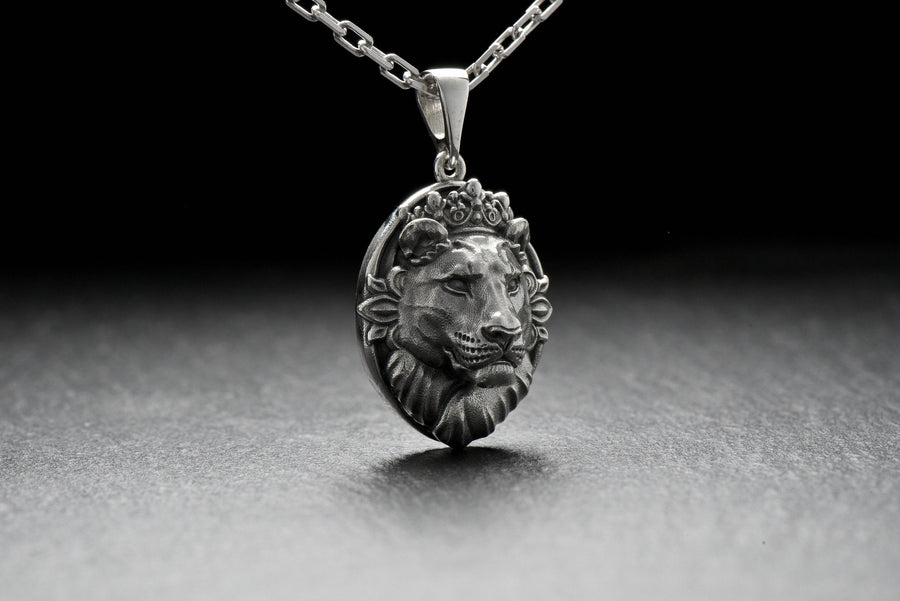 Sterling Silver Lioness Head Pendant: Handmade Wild Cat Necklace