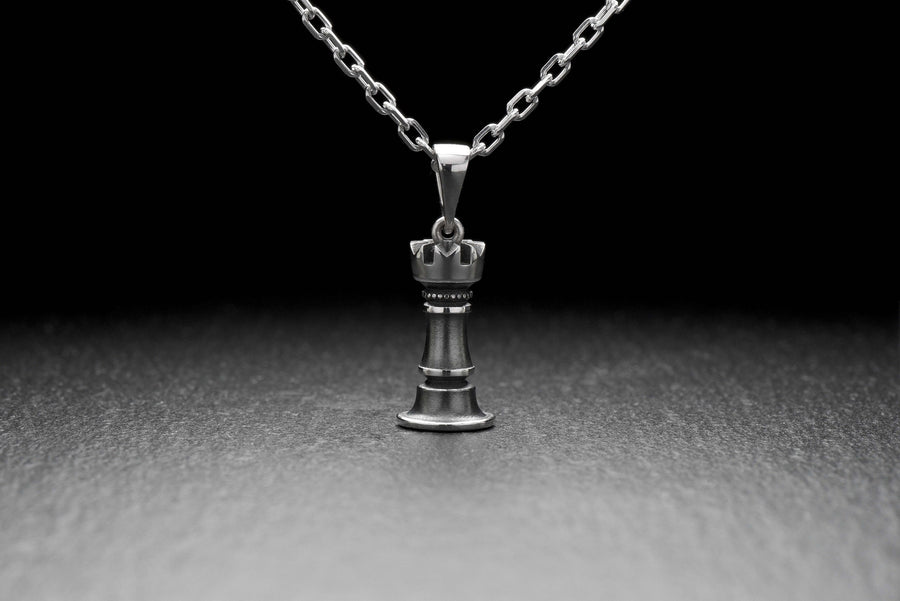 Silver pendant	Chess Pendant	Chess jewelry	Chess piece	Chess lovers	Chess	pendant chess piece	chess piece jewelry	Chess piece necklace	necklace chess	chess figure	Rook	chess Rook (etsy image id: 4700825391)