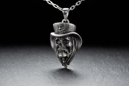 The lead vocalist and bassist of the legendary rock band Motörhead, Lemmy Kilmister, was a true legend in the music industry. This pendant is a tribute to his incredible talent and legacy. It is a signature bright image in the legendary hat. (etsy image id: 4704897621)