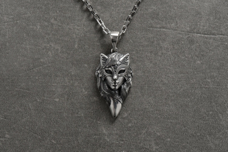 Silver fox necklace	fox woman	girl fox	fox necklace	fox silver pendant	amulet fox	fox totem	fox lover gift	fox talisman	fox lover	silver fox pendant	venetian mask	fox mask (etsy image id: 4711377863)