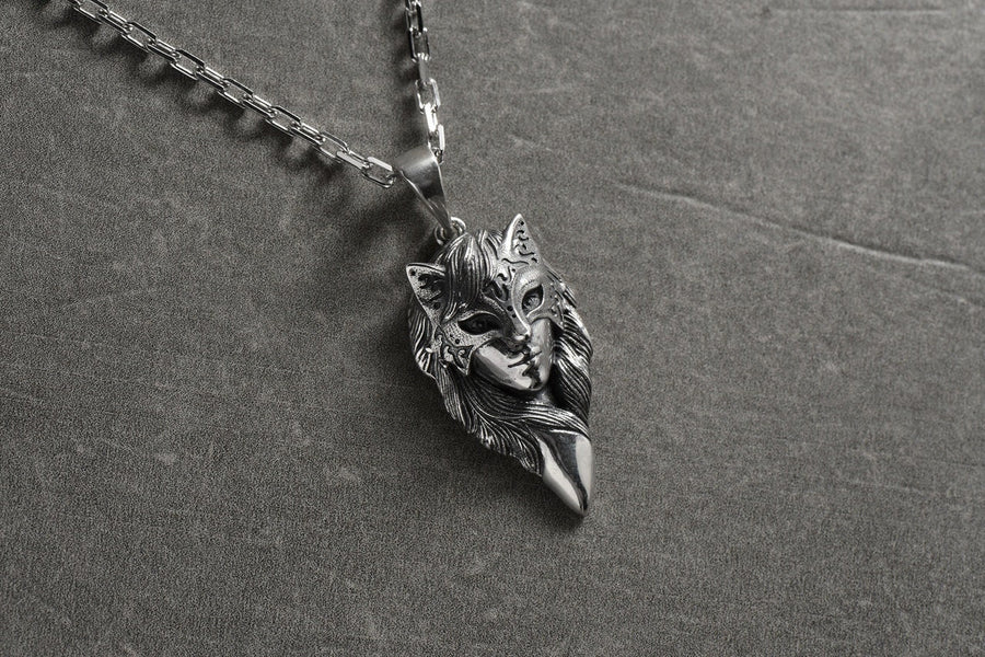 Silver fox necklace	fox woman	girl fox	fox necklace	fox silver pendant	amulet fox	fox totem	fox lover gift	fox talisman	fox lover	silver fox pendant	venetian mask	fox mask (etsy image id: 4711377863)