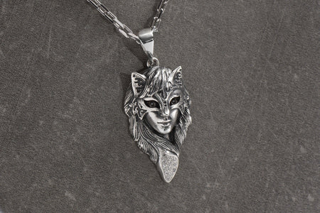 Silver fox necklace	fox woman	girl fox	fox necklace	fox silver pendant	amulet fox	fox totem	fox lover gift	fox talisman	fox lover	silver fox pendant	venetian mask	fox mask (etsy image id: 4711377863)