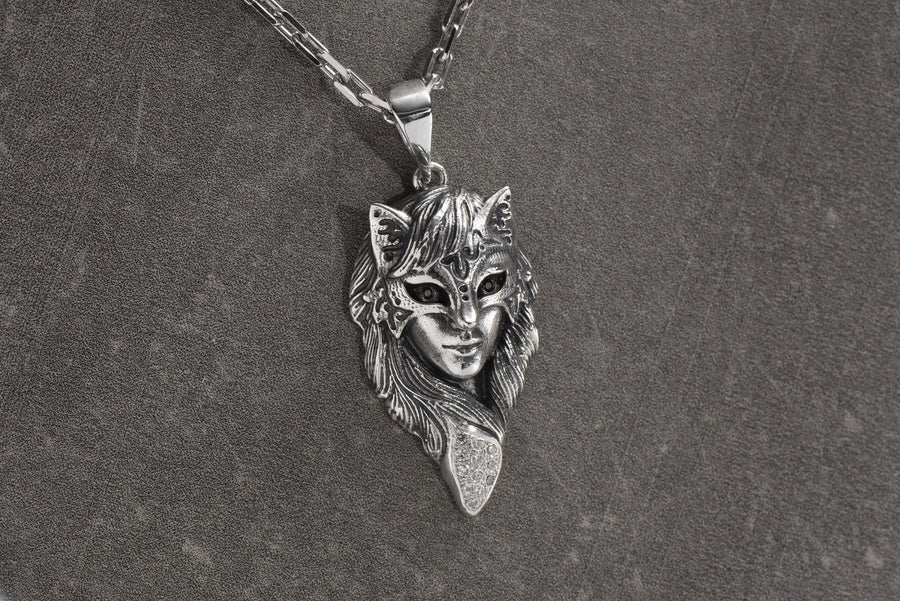 Silver fox necklace	fox woman	girl fox	fox necklace	fox silver pendant	amulet fox	fox totem	fox lover gift	fox talisman	fox lover	silver fox pendant	venetian mask	fox mask (etsy image id: 4711377863)