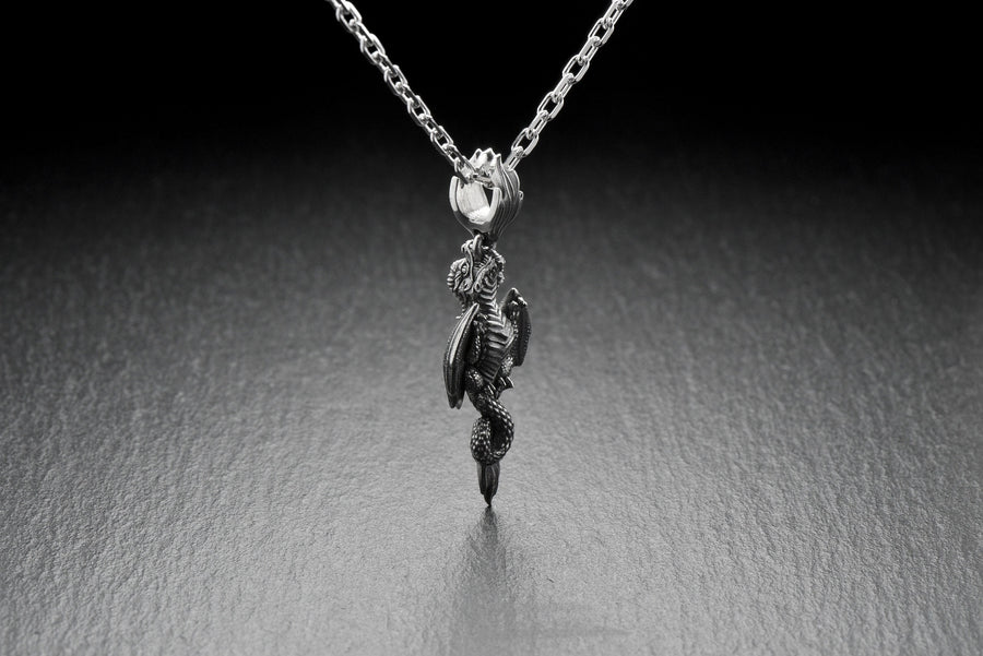 Dragon	Flying dragon	dragon jewelry	sterling silver	silver	pendant	dungeons and dragons (etsy image id: 7689578316)