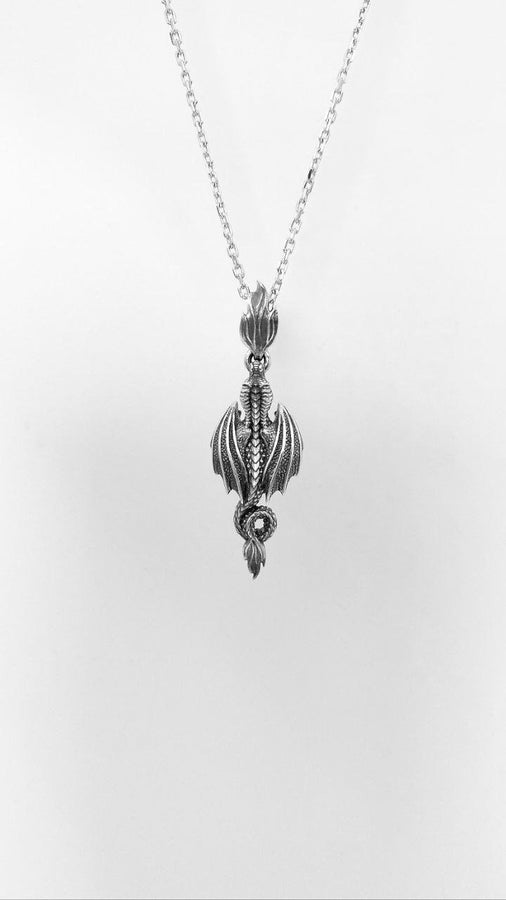 Dragon	Flying dragon	dragon jewelry	sterling silver	silver	pendant	dungeons and dragons (etsy image id: 7689578316)