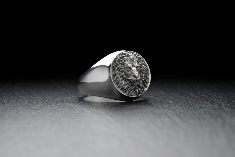 Handmade Sterling Silver Lion Head Signet Ring: Animal Jewelry (etsy image id: 7400662567)