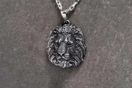 Sterling Silver Lion Head Pendant: Handmade Wild Cat Necklace