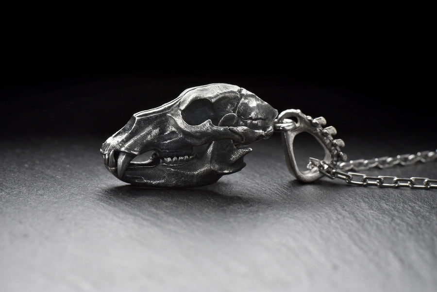 Sterling Silver Bear Skull Pendant: Gothic Hunter Necklace (etsy image id: 4733385328)