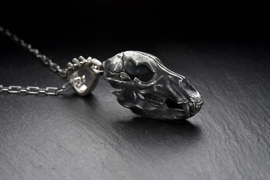 Sterling Silver Bear Skull Pendant: Gothic Hunter Necklace (etsy image id: 4733385328)