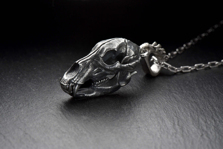 Sterling Silver Bear Skull Pendant: Gothic Hunter Necklace (etsy image id: 4733385328)