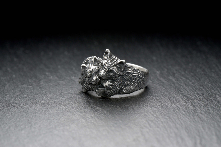 Sterling Silver Kittens Ring: Handmade Cat Lover Jewelry (etsy image id: 7361891712)