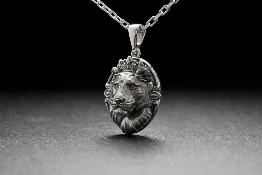 Sterling Silver Lioness Head Pendant: Handmade Wild Cat Necklace