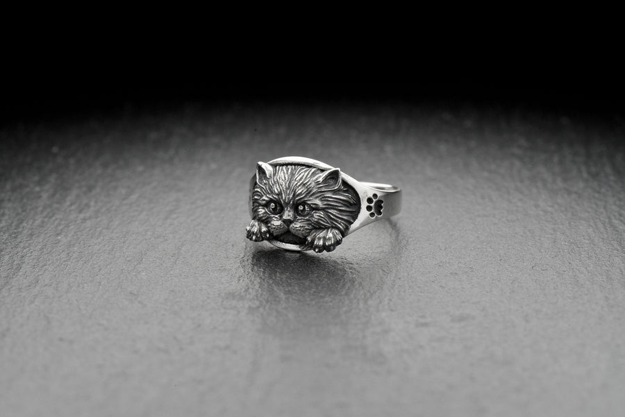 Cute Cat Silver Signet Ring – Sterling Silver Kitten Ring | Adorable Feline Jewelry Gift for Cat Lovers (etsy image id: 7412132057)