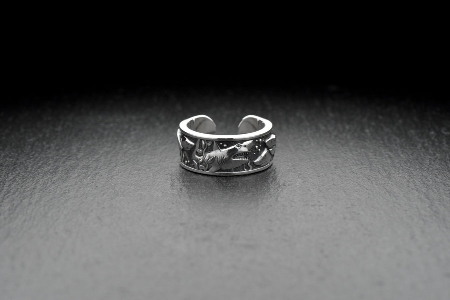 silver ring	sterling silver	jewelry	silver shark	shark	shark jewelry	shark ring	ocean ring	ocean jewelry	animal ring	silver shark ring	nautical jewelry	animal jewelry (etsy image id: 7226861895)