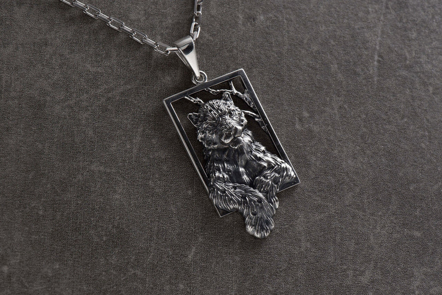 Handmade Sterling Silver Snow Leopard Pendant: Oxidized Wild Cat Necklace (etsy image id: 4700276106)