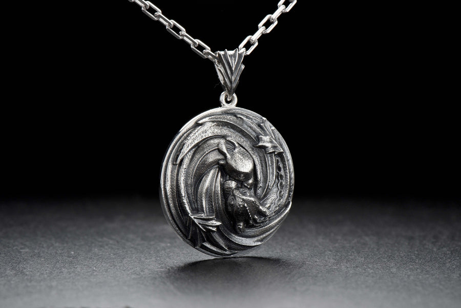 Oxidized Sterling Silver Dragon Pendant - Handmade Necklace (etsy image id: 4749360810)