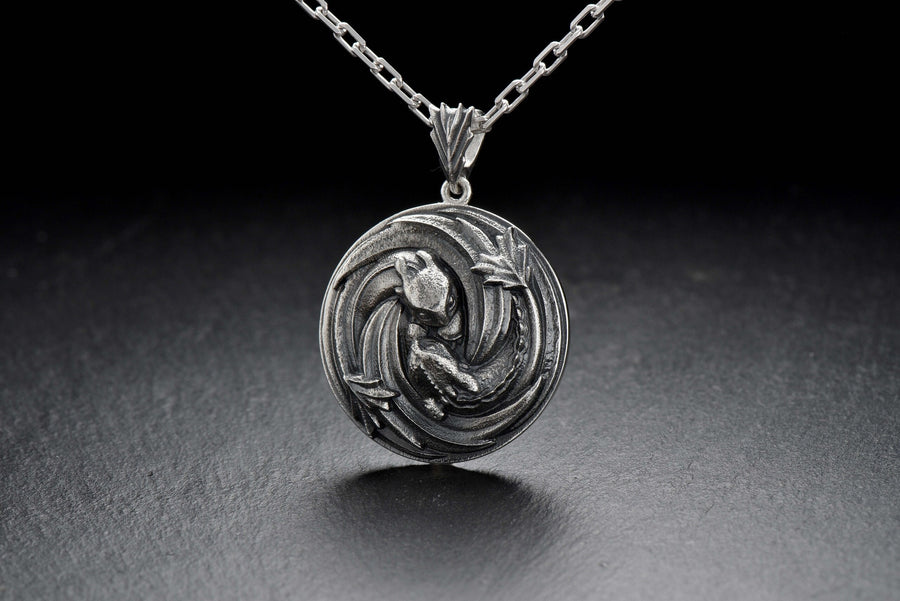 Oxidized Sterling Silver Dragon Pendant - Handmade Necklace (etsy image id: 4749360810)